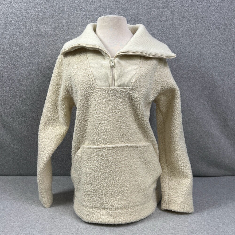 Lands' End Sherpa Fleece 1/4 Zip Pullover Sweatshirt Ivory Size 10/12